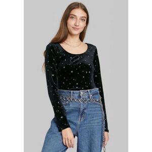 NWT Womens Wild Fable Metallic Moon & Stars Open Back Bodysuit - Sz S